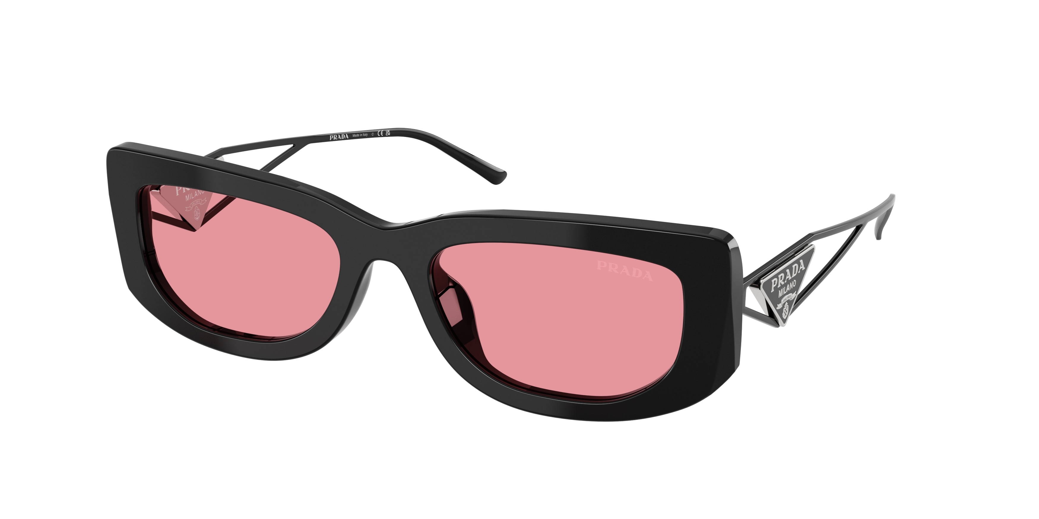 Prada Damen Pr 14YS 1AB30L Sonnenbrillen Acetat Schwarz Rosa Quadratisch Normal-image